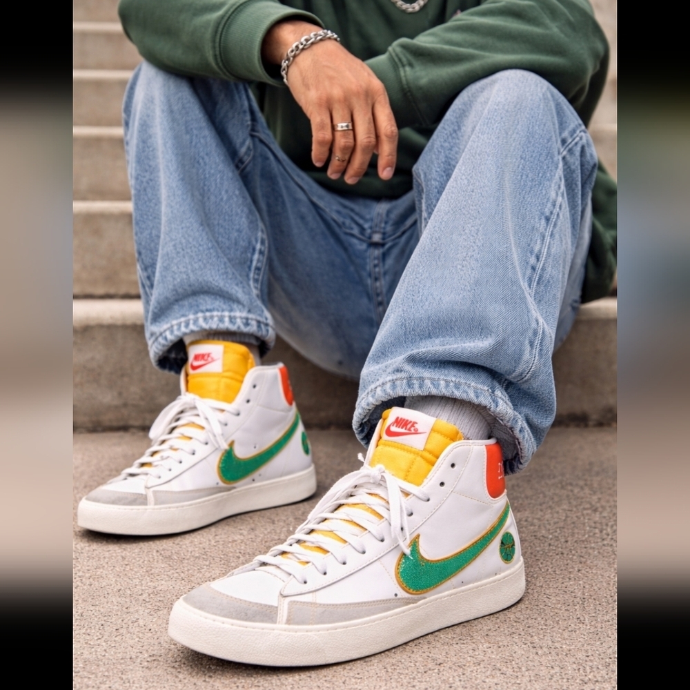 Nike Blazer Mid 77 Rayguns Sneakers Mens 9 Leather Sequin Swoosh Basketball - Picture 14 of 15